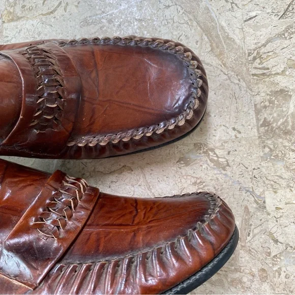 Vintage Brown Leather Slip On Penny Loafers Block Heel Size 8.5 M/W - Picture 8 of 12